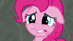 Size: 1280x720 | Tagged: safe, screencap, pinkie pie, earth pony, pony, g4, rock solid friendship, faic, female, floppy ears, lip bite, sad, solo