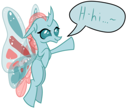 Size: 2457x2160 | Tagged: safe, artist:venaf, ocellus, changedling, changeling, g4, atg 2018, butterfly wings, cute, diaocelles, flying, high res, newbie artist training grounds, simple background, speech, text, transparent background, waving