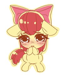 Size: 1454x1724 | Tagged: safe, artist:bbtasu, apple bloom, earth pony, pony, g4, adorabloom, blushing, bow, cute, female, filly, floppy ears, simple background, solo, white background