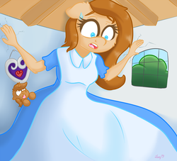 Size: 1000x909 | Tagged: safe, artist:luciusheart, oc, oc:bagel, oc:coffee, pony, anthro, alice in wonderland, anthro with ponies, butt crush, cute, female, giant anthro, giantess, growth, macro
