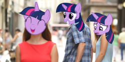 Size: 1135x567 | Tagged: safe, twilight sparkle, human, g4, distracted boyfriend meme, distraction, female, infidelity, lesbian, multeity, narcissism, self ponidox, selfcest, ship:twitwi, shipping, subverted meme, twolight