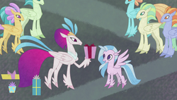 Size: 1920x1090 | Tagged: safe, screencap, queen novo, silverstream, classical hippogriff, hippogriff, g4, my little pony: the movie, the hearth's warming club, aunt and niece, female, present, three days of freedom