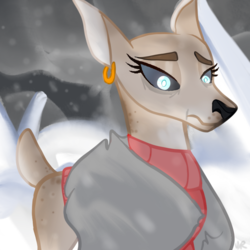 Size: 900x900 | Tagged: safe, artist:backstabbing scumbags, oc, oc only, oc:lass nick, deer, base used, blizzard, clothes, concerned, deer oc, ear piercing, earring, jewelry, non-pony oc, piercing, snow, snowfall, solo, sweater