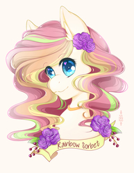 Size: 2550x3300 | Tagged: safe, artist:nanniras, oc, oc only, oc:rainbow sorbet, pegasus, pony, blue eyes, bust, female, flower, flower in hair, high res, mare, portrait, simple background, smiling, solo