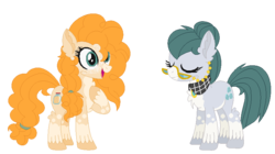 Size: 804x450 | Tagged: safe, artist:bezziie, cloudy quartz, pear butter, earth pony, pony, g4, alternate design, raised hoof, simple background, transparent background, unshorn fetlocks