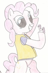 Size: 1592x2392 | Tagged: safe, artist:deluxeflame, pinkie pie, pony, g4, bipedal, clothes, female, figurine, holding, smiling, solo, toy, traditional art, vest, walmart