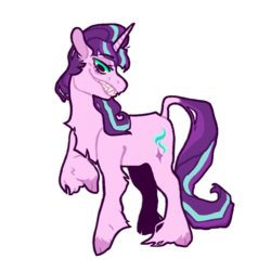 Size: 1536x1536 | Tagged: safe, artist:propokemon-dystopia, starlight glimmer, classical unicorn, pony, unicorn, g4, cloven hooves, female, horn, leonine tail, simple background, smiling, smirk, solo, teeth, transparent background, unshorn fetlocks