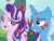 Size: 500x375 | Tagged: safe, edit, edited screencap, screencap, starlight glimmer, trixie, pony, unicorn, g4, no second prances, animated, bedroom eyes, discovery family logo, female, floating heart, gif, heart, lesbian, looking at each other, photo lab, ship:startrix, shipping
