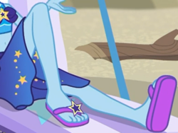 Size: 580x437 | Tagged: safe, screencap, trixie, equestria girls, equestria girls specials, g4, my little pony equestria girls: better together, my little pony equestria girls: forgotten friendship, feet, female, flip-flops, legs, pictures of legs, sandals, solo