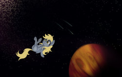 Size: 1024x653 | Tagged: safe, artist:zetamad, derpy hooves, pegasus, pony, g4, female, jupiter, mare, solo, space