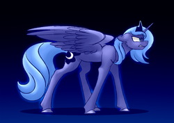 Size: 1024x725 | Tagged: safe, artist:whitehershey, princess luna, alicorn, pony, g4, angry, ears back, female, gradient background, mare, s1 luna, solo