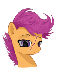 Size: 3000x4000 | Tagged: safe, artist:yognaughtsteve, scootaloo, pony, fanfic:helljumpers, g4, fanfic art, female, scar, simple background, solo, transparent background