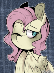 Size: 611x818 | Tagged: safe, artist:urbanqhoul, fluttershy, pegasus, pony, g4, female, mare, one eye closed, solo
