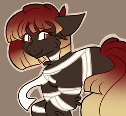 Size: 400x370 | Tagged: safe, artist:flamekitties, oc, oc only, oc:mumma mysteria, earth pony, pony, bandage, brown background, commission, female, mare, simple background, solo, tape