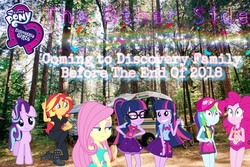 Size: 2041x1361 | Tagged: safe, artist:huntercwalls, editor:huntercwalls, fluttershy, rainbow dash, sci-twi, starlight glimmer, sunset shimmer, twilight sparkle, alicorn, unicorn, all the world's off stage, all the world's off stage: twilight sparkle, equestria girls, equestria girls specials, g4, my little pony equestria girls, my little pony equestria girls: better together, my little pony equestria girls: choose your own ending, my little pony equestria girls: forgotten friendship, my little pony equestria girls: movie magic, to where and back again, clothes, equestria girls logo, female, forest, geode of sugar bombs, geode of super speed, geode of telekinesis, magical geodes, poster, swimsuit, twilight sparkle (alicorn), twolight