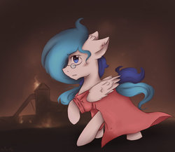 Size: 1024x888 | Tagged: safe, artist:tavifly, oc, pegasus, pony, blue eyes, clothes, dress, fire, glasses, injured, medic, medic (tf2), red dress, team fortress 2, two toned mane, two toned tail
