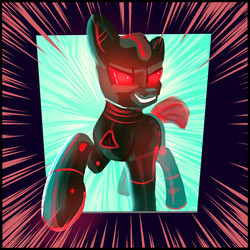 Size: 1306x1306 | Tagged: safe, artist:xbi, oc, oc only, earth pony, pony, robot, robot pony, album cover, red and black oc, red eyes, solo