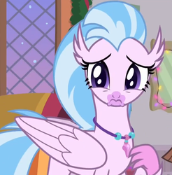 Size: 678x688 | Tagged: safe, screencap, silverstream, classical hippogriff, hippogriff, g4, the hearth's warming club, cropped, cute, diastreamies, female, sad, sadorable, solo