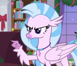 Size: 746x638 | Tagged: safe, screencap, ocellus, silverstream, changedling, changeling, classical hippogriff, hippogriff, g4, the hearth's warming club, cropped, female, silverstream is not amused, solo focus