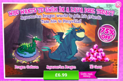 Size: 797x526 | Tagged: safe, gameloft, crackle, thod, dragon, g4, advertisement, background dragon, costs real money, crackle's cousin, dragon costume, gem, introduction card, lava, teenaged dragon