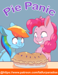 Size: 3000x3827 | Tagged: safe, artist:fatfurparadise, pinkie pie, rainbow dash, earth pony, pegasus, pony, comic:pie panic, g4, food, high res, pie, this will end in weight gain