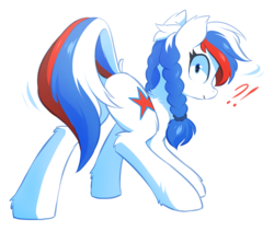 Size: 1114x940 | Tagged: safe, artist:hioshiru, derpibooru exclusive, oc, oc only, oc:marussia, earth pony, pony, braid, butt, exclamation point, female, interrobang, looking back, mare, nation ponies, plot, question mark, russia, simple background, solo, white background