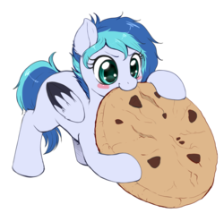 Size: 1875x1787 | Tagged: dead source, safe, artist:evomanaphy, oc, oc only, oc:jewel blue, pegasus, pony, cookie, cute, female, food, hnnng, mare, micro, nom, ocbetes, simple background, solo, transparent background