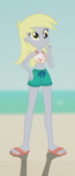 Size: 195x457 | Tagged: safe, screencap, derpy hooves, aww... baby turtles, equestria girls, g4, my little pony equestria girls: better together, beach, clothes, cropped, feet, female, flip-flops, midriff, sandals, shorts, solo focus, swimsuit