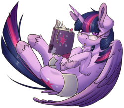 Size: 922x805 | Tagged: safe, artist:ak4neh, twilight sparkle, alicorn, pony, g4, book, female, glasses, mare, reading, simple background, solo, transparent background, twilight sparkle (alicorn)