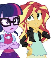 Size: 600x686 | Tagged: dead source, safe, artist:php77, editor:php77, sci-twi, sunset shimmer, twilight sparkle, equestria girls, g4, simple background, transparent background