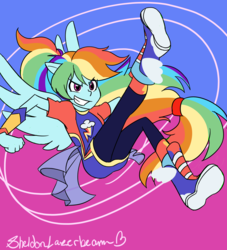 Size: 2052x2263 | Tagged: safe, artist:34choco, rainbow dash, equestria girls, g4, my little pony equestria girls: better together, clothes, cute, dashabetes, female, high res, kick, ponied up, smiling, solo, super ponied up