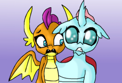 Size: 737x503 | Tagged: safe, artist:mojo1985, ocellus, smolder, changedling, changeling, dragon, g4, conjoined, dragoness, female, multiple heads, two heads, wat