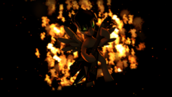 Size: 3840x2160 | Tagged: safe, artist:fiopon, oc, oc only, oc:metal rose, pegasus, pony, 3d, embers, fire, glowing eyes, guitar, high res, musical instrument, rock, solo, source filmmaker, stage
