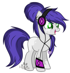 Size: 873x916 | Tagged: safe, artist:mintoria, artist:space--paws0w0, oc, oc only, oc:roadwork track, earth pony, pony, armband, base used, coat markings, ear piercing, earring, female, headphones, ipod, jewelry, mare, necklace, piercing, simple background, socks (coat markings), solo, tongue out, transparent background