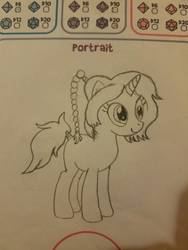 Size: 756x1008 | Tagged: safe, artist:hickory17, oc, oc only, oc:trail blaze, pony, unicorn, tails of equestria, female, show accurate, simple background, solo, traditional art