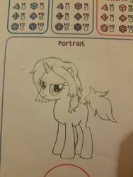 Size: 756x1008 | Tagged: safe, artist:hickory17, oc, oc only, oc:night ember, oc:trail blaze, pony, unicorn, tails of equestria, annoyed, female, show accurate, simple background, solo, traditional art