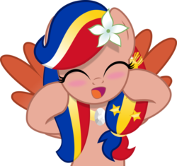 Size: 600x564 | Tagged: safe, artist:jhayarr23, oc, oc only, oc:pearl shine, pegasus, pony, accessory, blushing, cute, eyes closed, female, mare, nation ponies, ocbetes, open mouth, philippines, ponified, simple background, smiling, solo, transparent background, vector