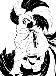 Size: 1213x1645 | Tagged: safe, artist:ponettedefeu, zecora, pony, zebra, g4, black and white, clothes, ear piercing, female, grayscale, jewelry, mare, monochrome, necklace, piercing, signature, simple background, solo, traditional art, white background