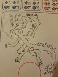Size: 756x1008 | Tagged: safe, artist:hickory17, oc, oc only, oc:snake, dragon, tails of equestria, dragon oc, dragoness, female, peace sign, show accurate, simple background, solo, traditional art