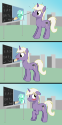 Size: 1200x2400 | Tagged: safe, artist:mightyshockwave, oc, oc only, oc:drawbridge, pony, big pony, billboard, city, embarrassed, fail, giant pony, macro, scrunchy face