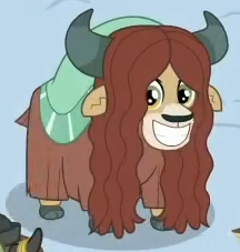 Size: 216x227 | Tagged: safe, screencap, yona, yak, the hearth's warming club, alternate hairstyle, cloven hooves, cropped, female, grin, loose hair, picture for breezies, smiling, solo