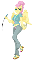 Size: 1024x1824 | Tagged: safe, artist:wangkingfun, fluttershy, pegasus, anthro, g4, alternate hairstyle, clothes, female, ink, looking at you, midriff, notepad, pen, sandals, severeshy, shirt, simple background, transparent background