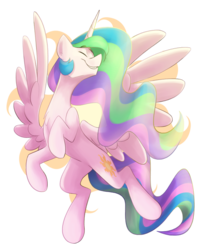 Size: 2772x3435 | Tagged: safe, artist:luximus17, princess celestia, alicorn, pony, g4, chest fluff, eyes closed, female, high res, mare, simple background, smiling, solo, spread wings, transparent background, wings