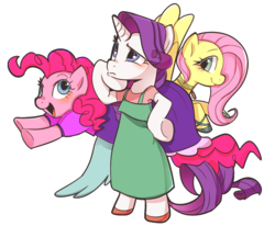 Size: 1200x990 | Tagged: safe, artist:haden-2375, fluttershy, pinkie pie, rarity, earth pony, pegasus, pony, unicorn, g4, bipedal, choker, clothes, dress, female, shoes, simple background, transparent background