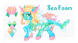 Size: 1200x670 | Tagged: safe, artist:elsyt, oc, pony, unicorn, adoptable, advertisement, color palette, cutie mark background, reference sheet, seashell