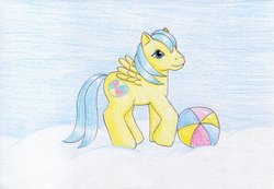 Size: 1024x708 | Tagged: safe, artist:normaleeinsane, baby bouncy, pony, g1, female, solo, traditional art