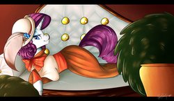 Size: 3300x1928 | Tagged: safe, artist:mapleiciousmlp, rarity, pony, unicorn, g4, fainting couch, female, hat, mare, potted plant, solo