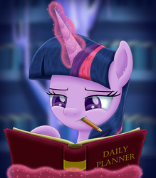 Size: 2088x2383 | Tagged: safe, artist:lifesharbinger, twilight sparkle, alicorn, pony, g4, book, female, high res, magic, mare, pencil, solo, twilight sparkle (alicorn)