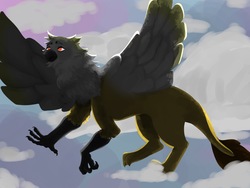 Size: 2000x1500 | Tagged: artist needed, safe, oc, oc:marina too, griffon, flying, sky