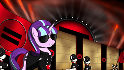 Size: 6400x3600 | Tagged: safe, artist:theravencriss, starlight glimmer, pony, unicorn, g4, aviator sunglasses, banner, clothes, equal sign, equalized, female, flag, male, mare, military uniform, pink floyd, s5 starlight, stallion, sunglasses, the wall, uniform